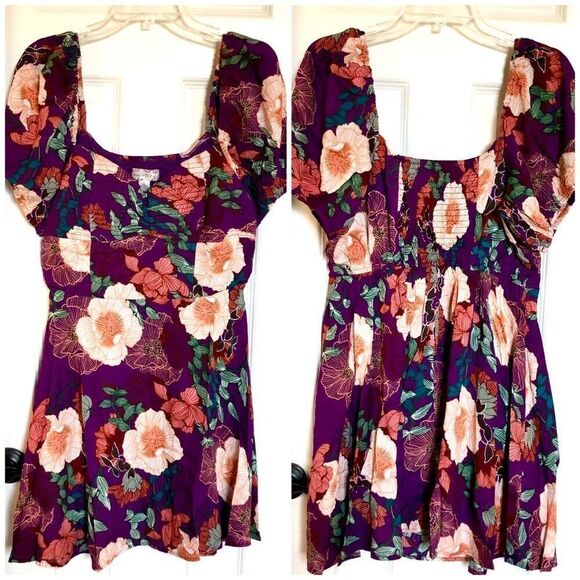 BOG - 🎉HPx2 🎉 BAND OF THE FREE - NWT Aimee Purple/Cream Floral Puff-Sleeve Mini - Picture 2 of 16